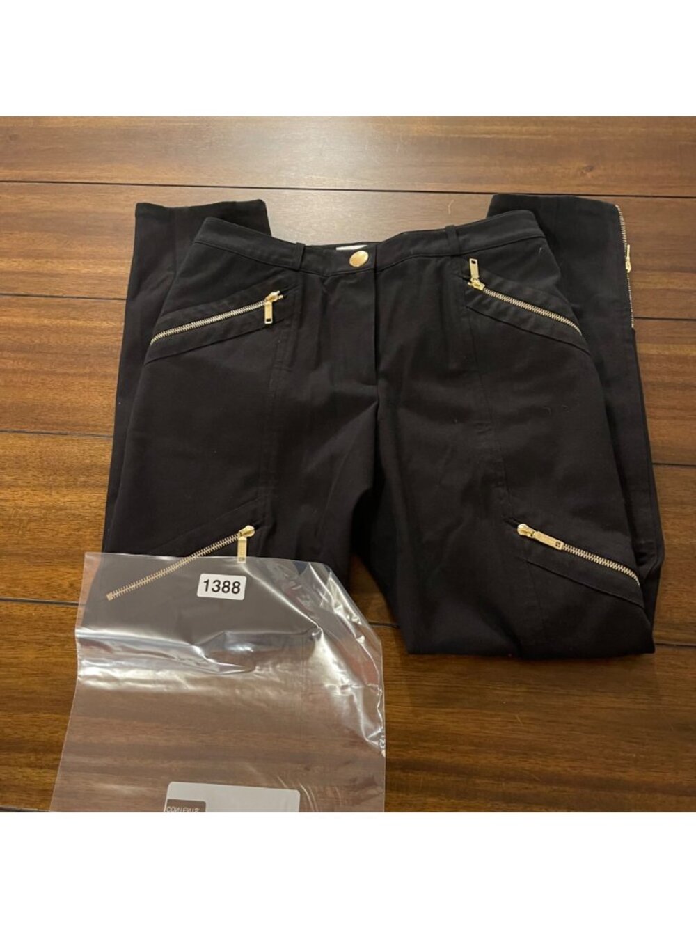 Celine Black Skinny Pants Gold Zipper Details Cotton Spandex Blend Sz 8 or FR40 - Picture 8 of 9